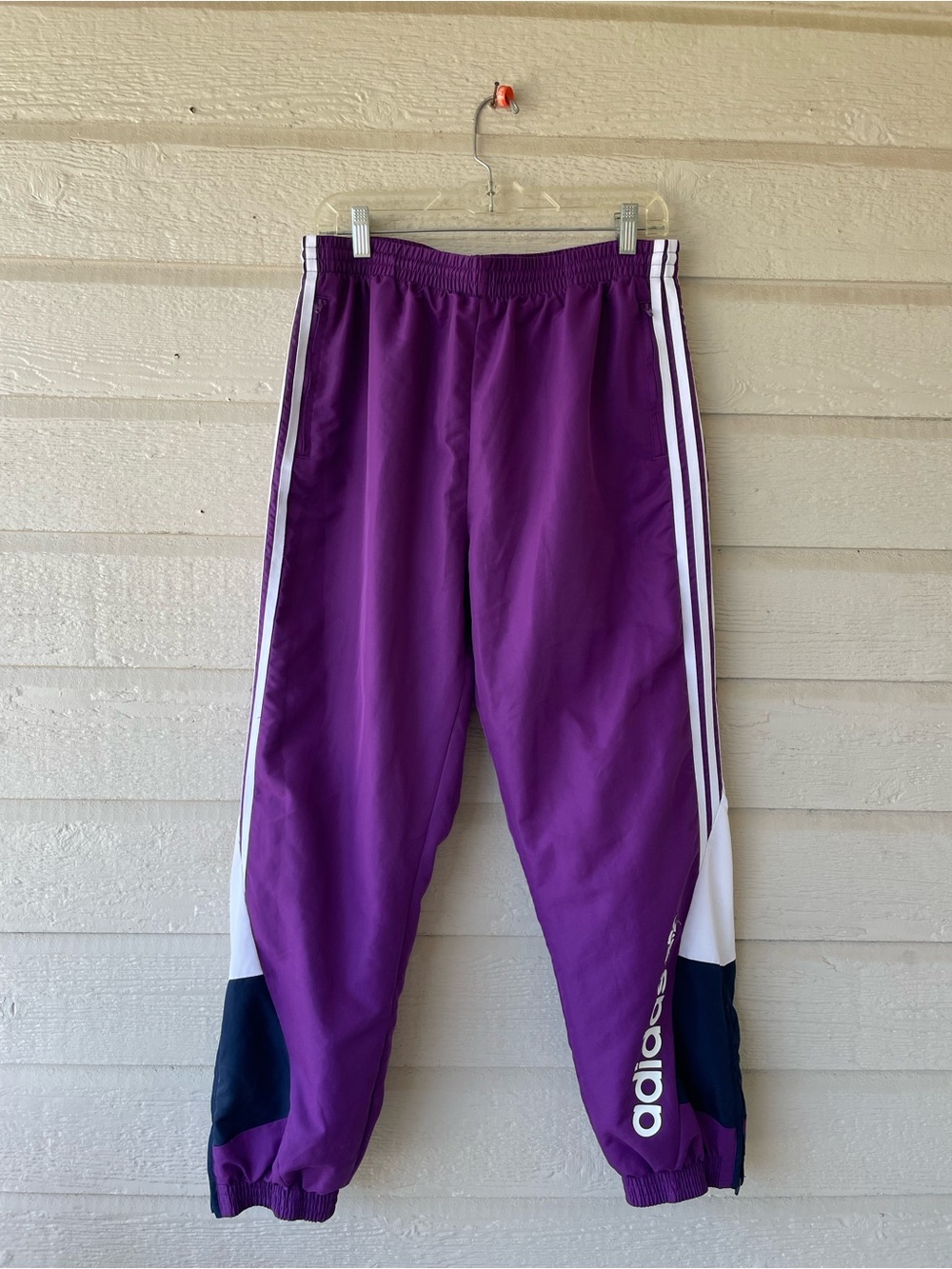 Y2K Adidas Originals Large Purple White Stripe Track Pants Joggers